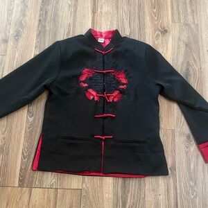 Black and Red Embroidered Mandarin-Style Jacket